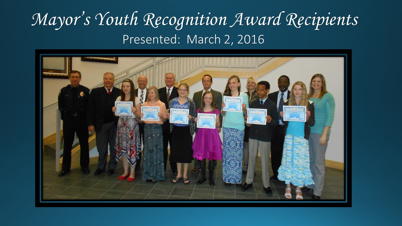 Mayor's Youth Recognition Award Presented March 2, 2016.